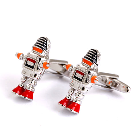 Robot cufflinks - silver, red, orange