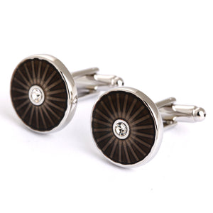 Round crystal starburst cufflinks - black and silver