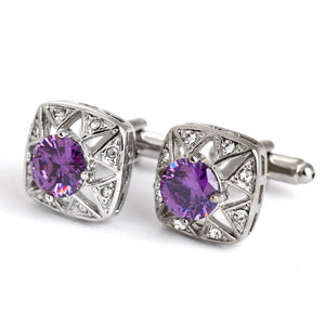 Bling cufflinks - silver with mauve crystal