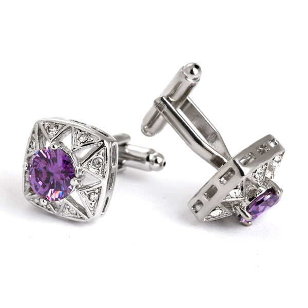 Bling cufflinks - silver with mauve crystal
