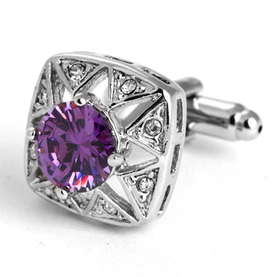 Bling cufflinks - silver with mauve crystal