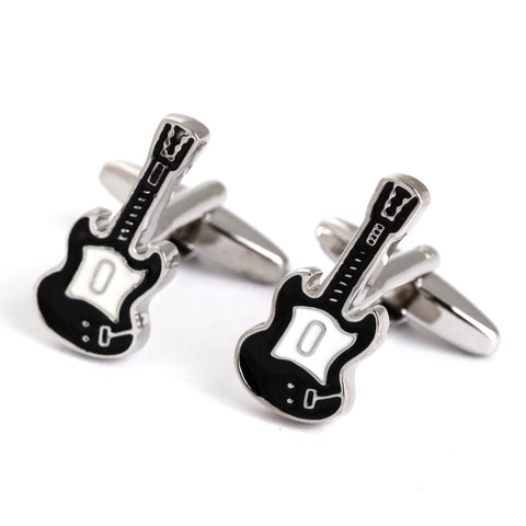 Guitar cufflinks - silver, black and white