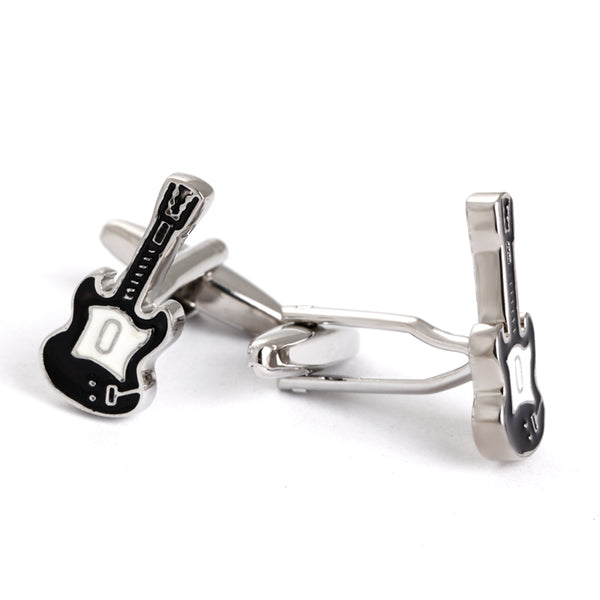 Guitar cufflinks - silver, black and white