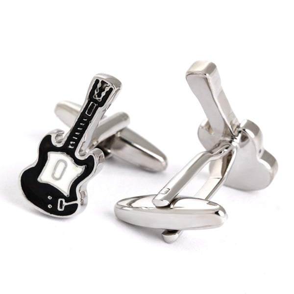 Guitar cufflinks - silver, black and white