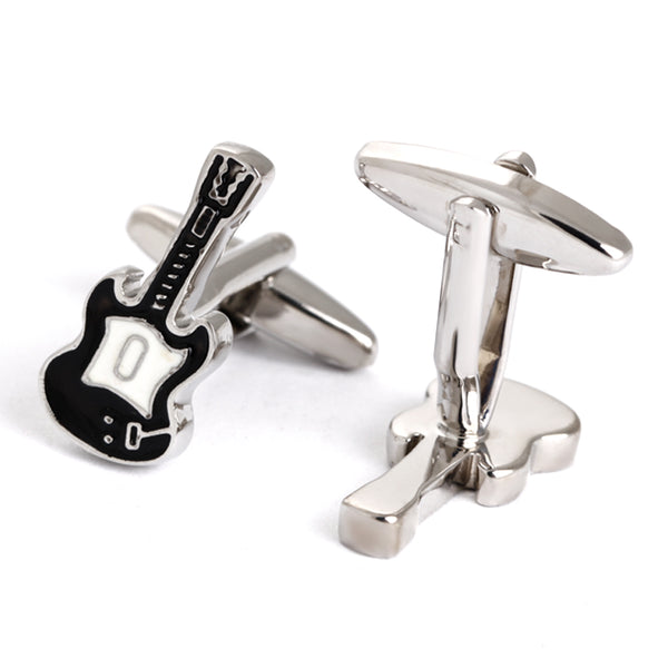 Guitar cufflinks - silver, black and white