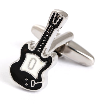 Guitar cufflinks - silver, black and white