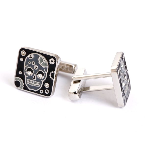 Skull cufflinks - silver, black and white