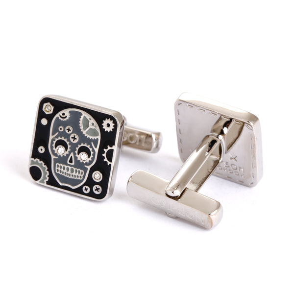 Skull cufflinks - silver, black and white