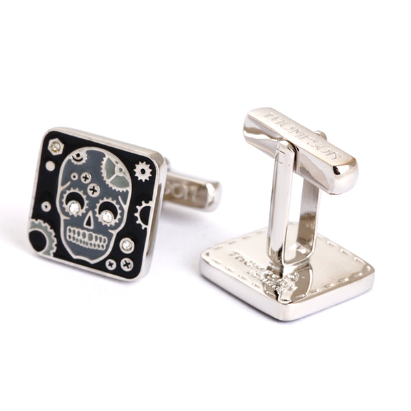 Skull cufflinks - silver, black and white