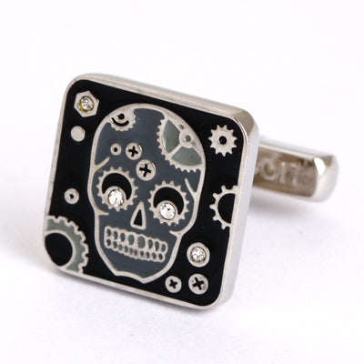 Skull cufflinks - silver, black and white