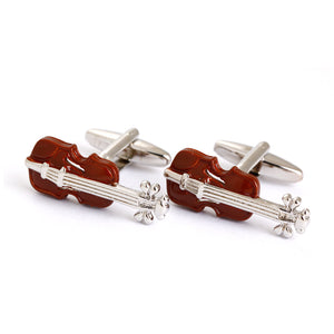 Violin cufflinks - silver and brown