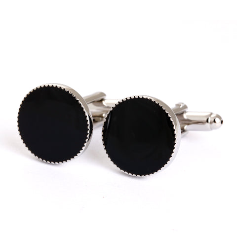 Round crinkle cufflinks - black and silver