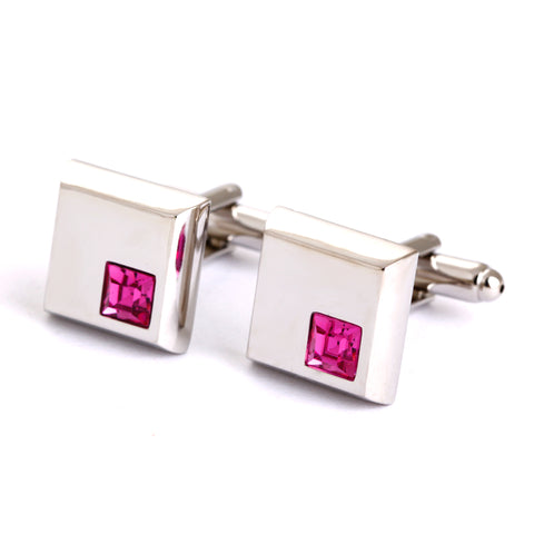 Square with pink crystal cufflinks - silver