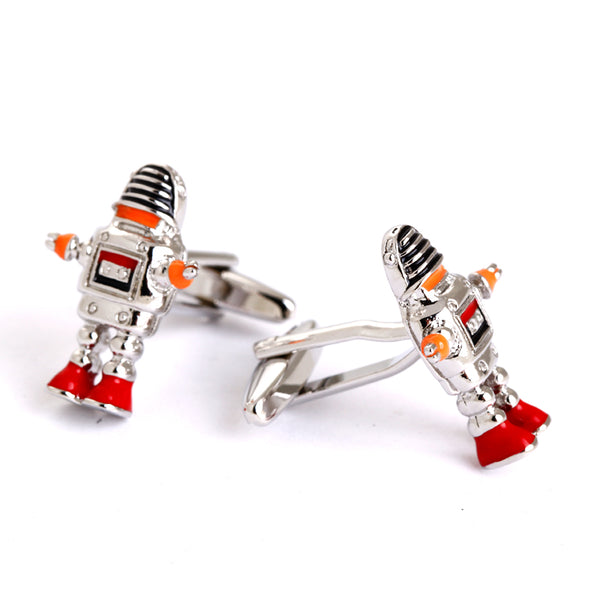 Robot cufflinks - silver, red, orange