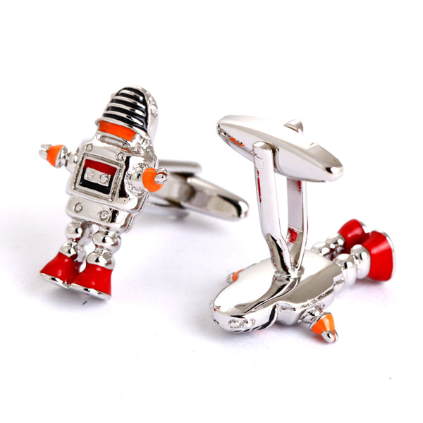 Robot cufflinks - silver, red, orange