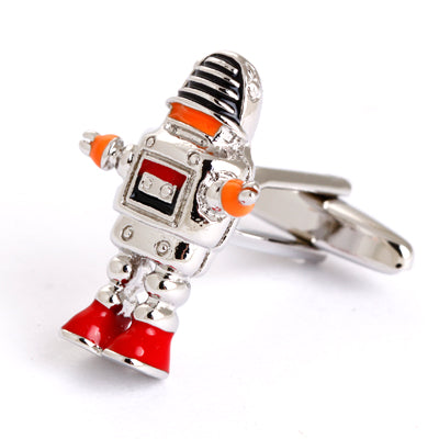 Robot cufflinks - silver, red, orange