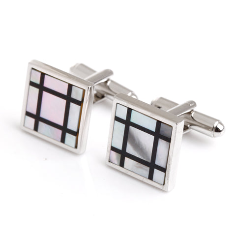 Mother-of-pearl navy check cufflinks