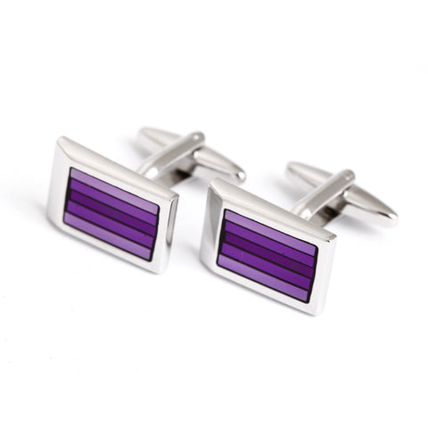 Rectangle purple cufflinks - silver