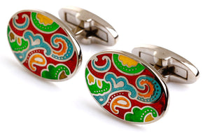 Paisley cufflinks - Red, silver