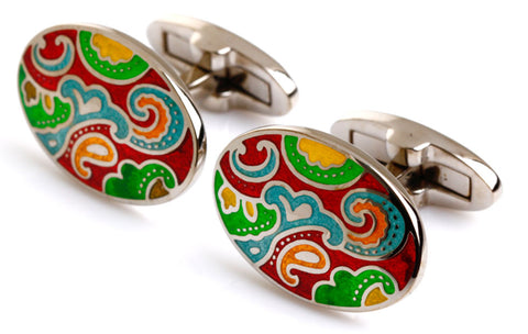 Paisley cufflinks - Red, silver