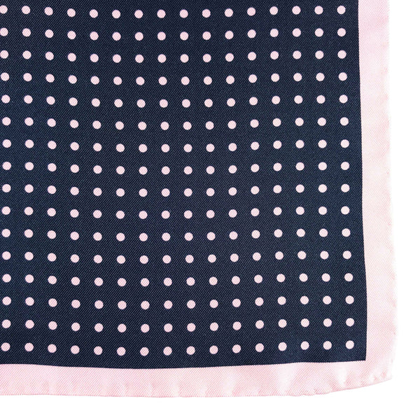 Navy and pink polka dot Italian silk pocket square