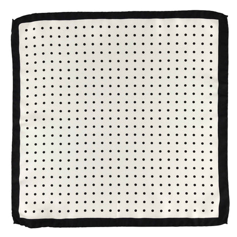 White with black polka dots Italian silk pocket square