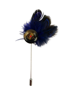 MANSWAG feather button lapel pin - blue and black