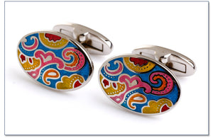 Paisley cufflinks - Blue, silver