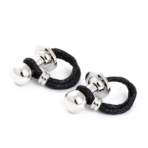 Ball and rope wrap cufflinks - black and silver