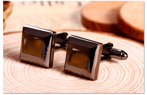 Square smoky mirror cufflinks - gun grey